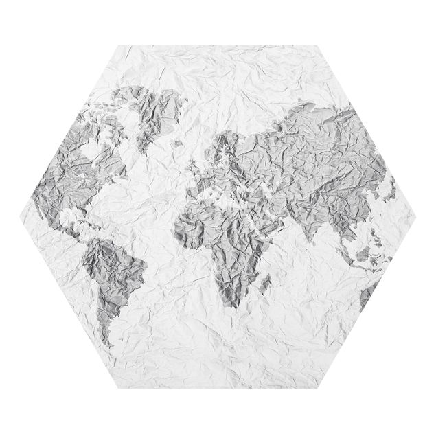 Hexagons Forex schilderijen Paper World Map White Grey