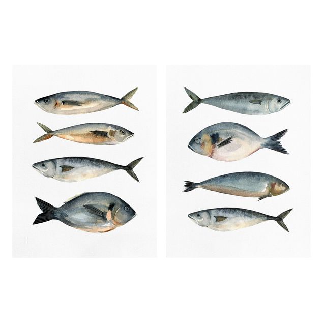 Canvas schilderijen - 2-delig  Eight Fish In Watercolour Set I