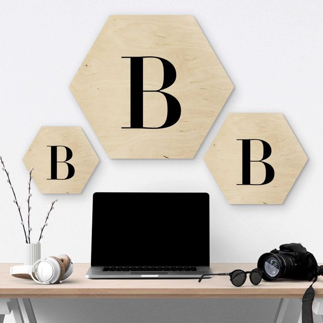 Hexagons houten schilderijen Letter Serif White B