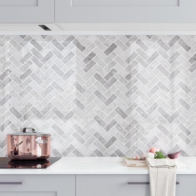 Achterwand voor keuken tegelmotief Marble Fish Bone Tiles - Medium Grey
