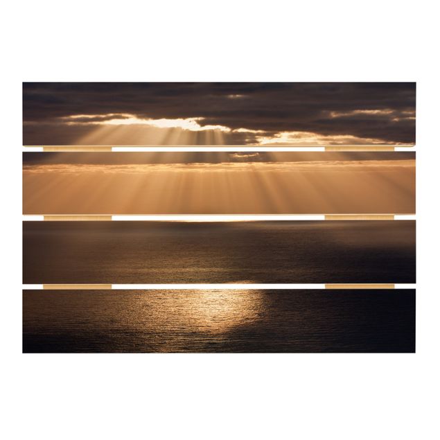 Houten schilderijen op plank Sun Beams Over The Ocean