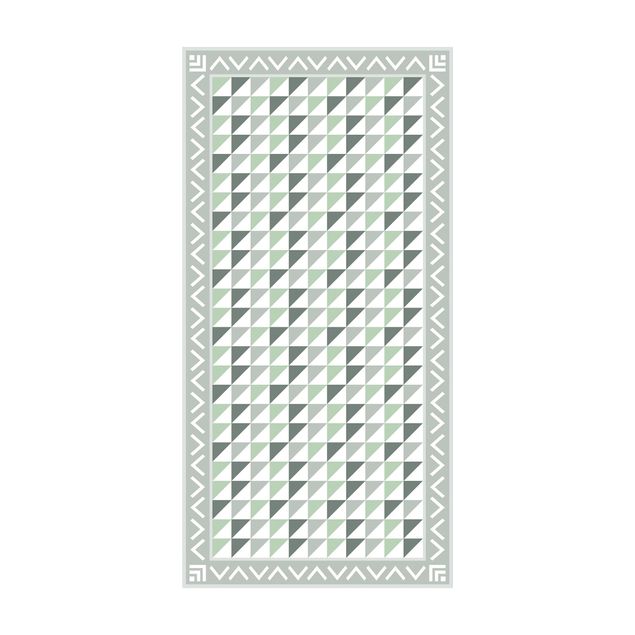 groen vloerkleed Geometrical Tiles Small Triangles Olive green with Border