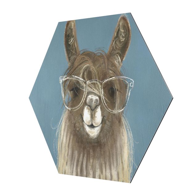 Hexagons Aluminium Dibond schilderijen Lama With Glasses III