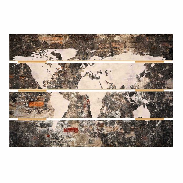 Houten schilderijen op plank Old Wall World Map