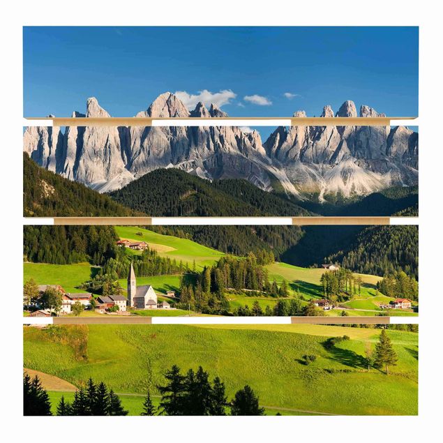 Houten schilderijen op plank Odle In South Tyrol