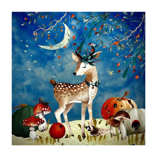Vinyl tapijt Watercolour Deer In Moonlight