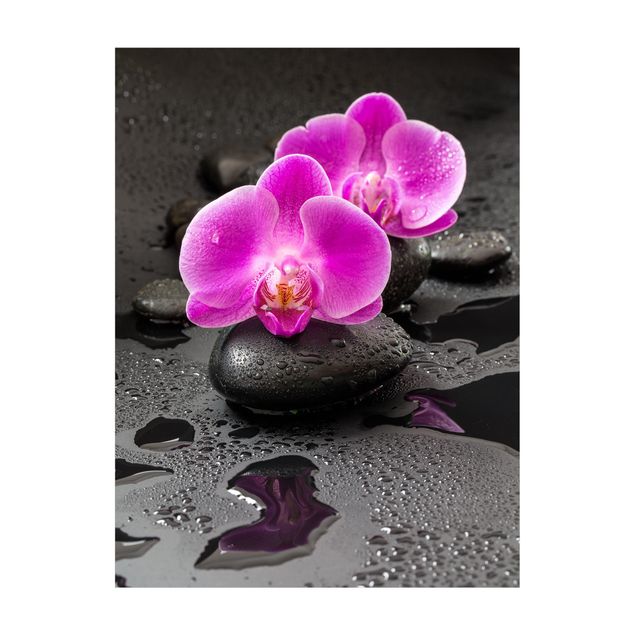 vloerkleed oud roze Pink Orchid Flower On Stones With Drops
