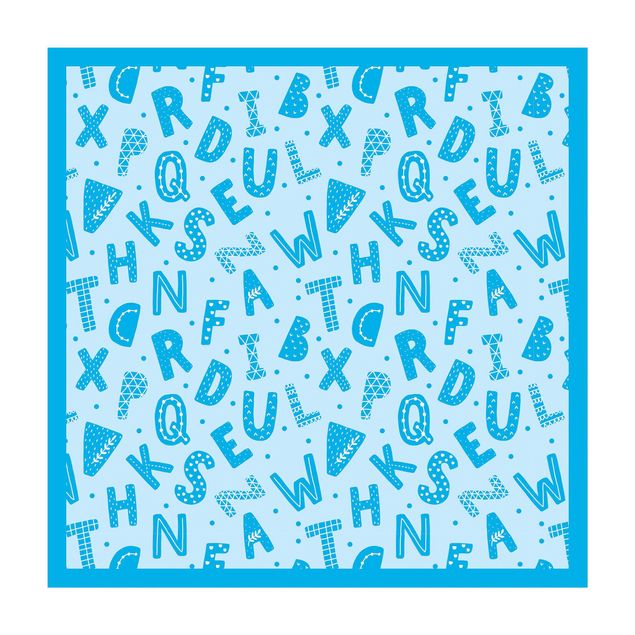 Vinyl tapijt Alphabet With Hearts And Dots In Blue With Frame