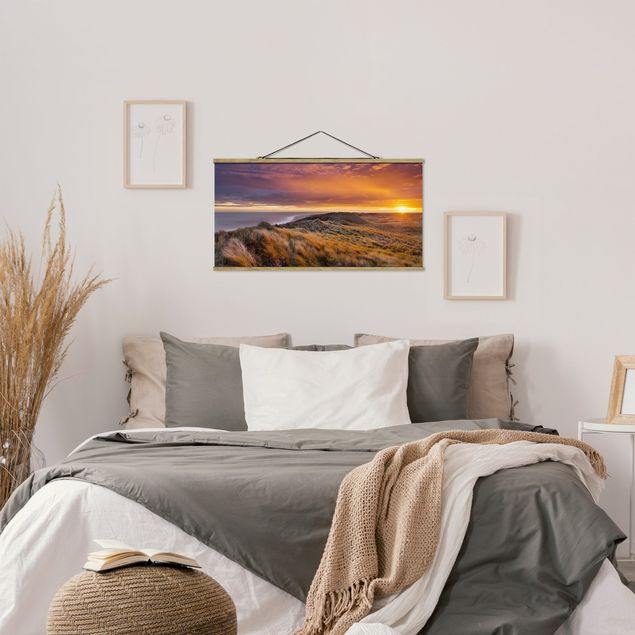 Stoffen schilderij met posterlijst Sunrise On The Beach On Sylt
