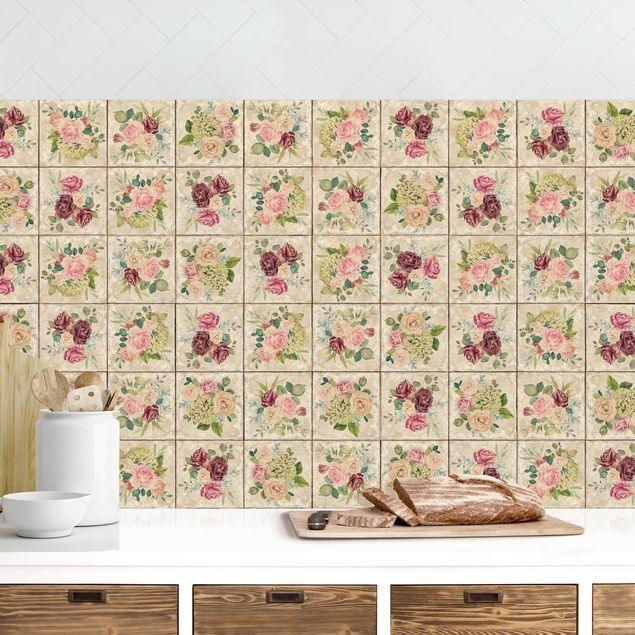 Achterwand voor keuken bloemen Vintage Roses And Hydrangeas