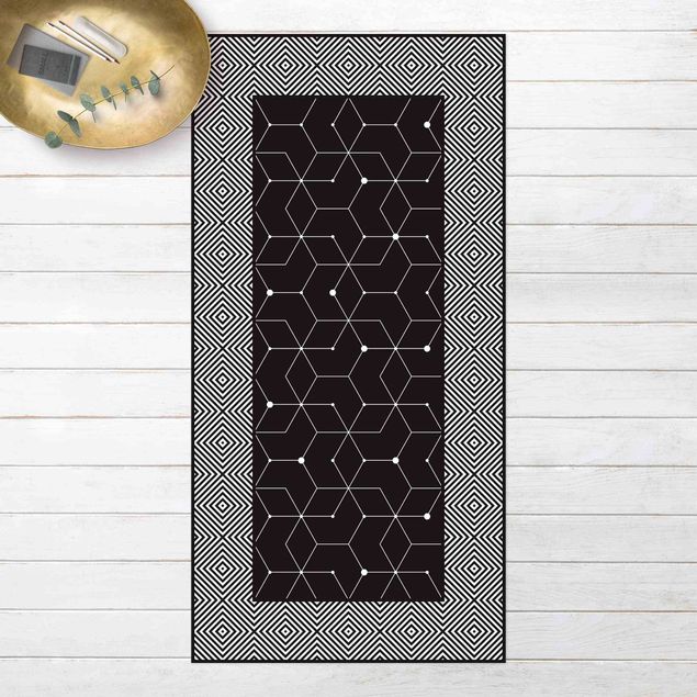 Balkonkleden Geometrical Tiles Dotted Lines Black With Border