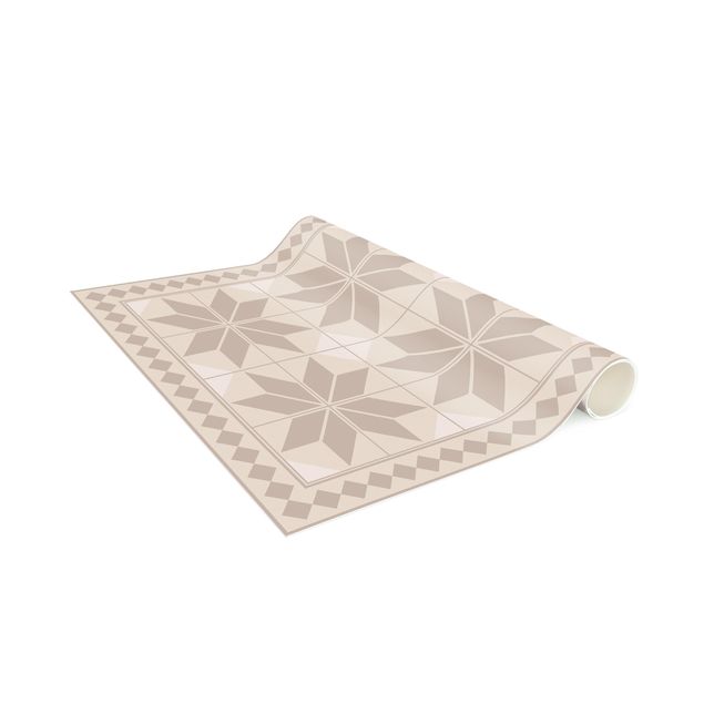 tapijt modern Geometrical Tiles Star Flower Sand With Narrow Border