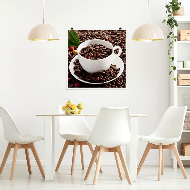 Posters Coffee Cup With Roasted Coffee Beans