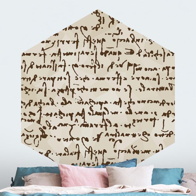 Hexagon Behang Da Vinci Manuscript