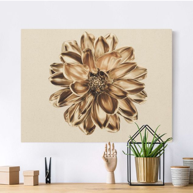 Canvas schilderijen - Goud Dahlia Flower Gold Metallic