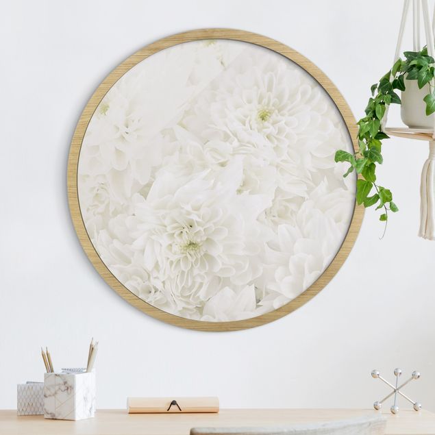 Runde Bilder mit Rahmen Dahlia Sea Of Flowers White