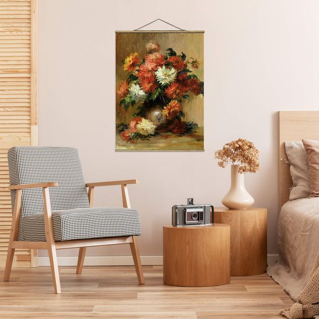 Stoffen schilderij met posterlijst Auguste Renoir - Still Life with Dahlias