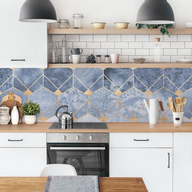 Achterwand voor keuken abstract Blue Geometry Golden Art Deco