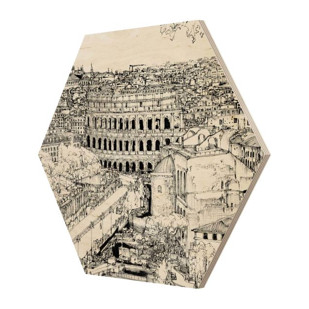 Hexagons houten schilderijen City Study - Rome