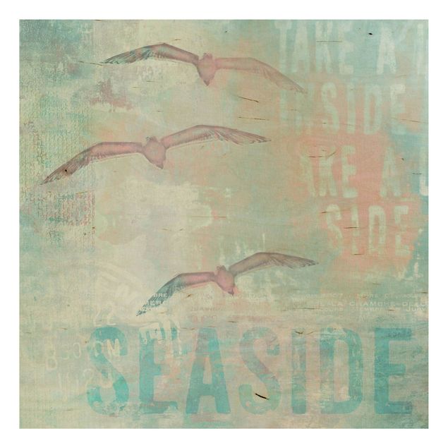 Houten schilderijen Shabby Chic Collage - Seagulls