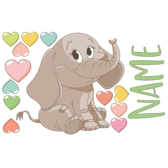 Muurstickers dieren Rainbow Elephant With Colourful Hearts