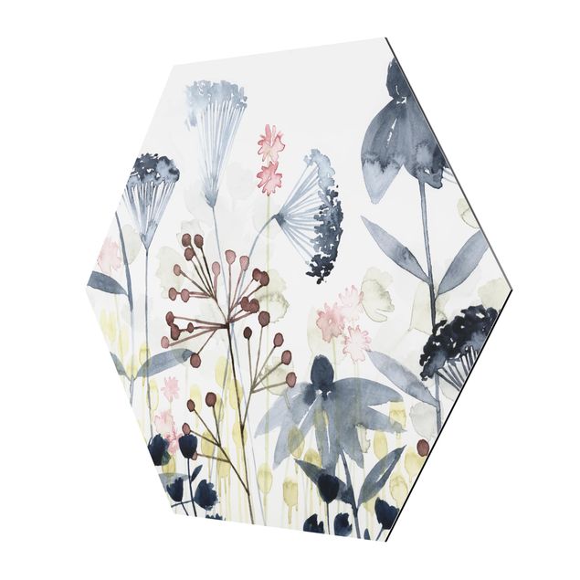 Hexagons Aluminium Dibond schilderijen Wildflower Watercolour I