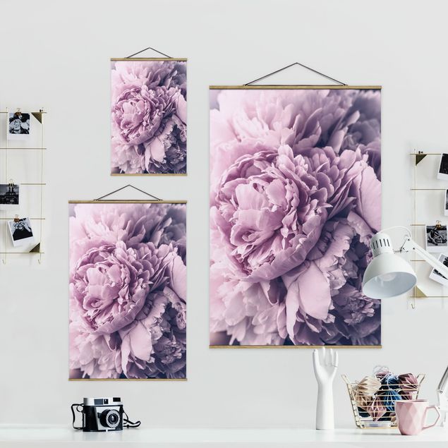 Stoffen schilderij met posterlijst Purple Peony Blossoms