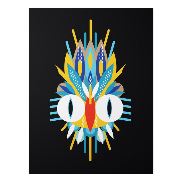 Aluminium Dibond schilderijen Collage Ethno Mask - Bird Feathers
