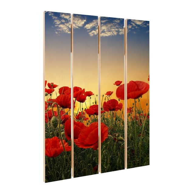 Houten schilderijen op plank Poppy Field In Sunset