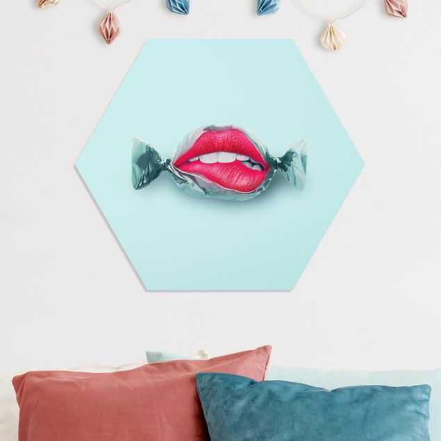 Hexagons Forex schilderijen Candy With Lips
