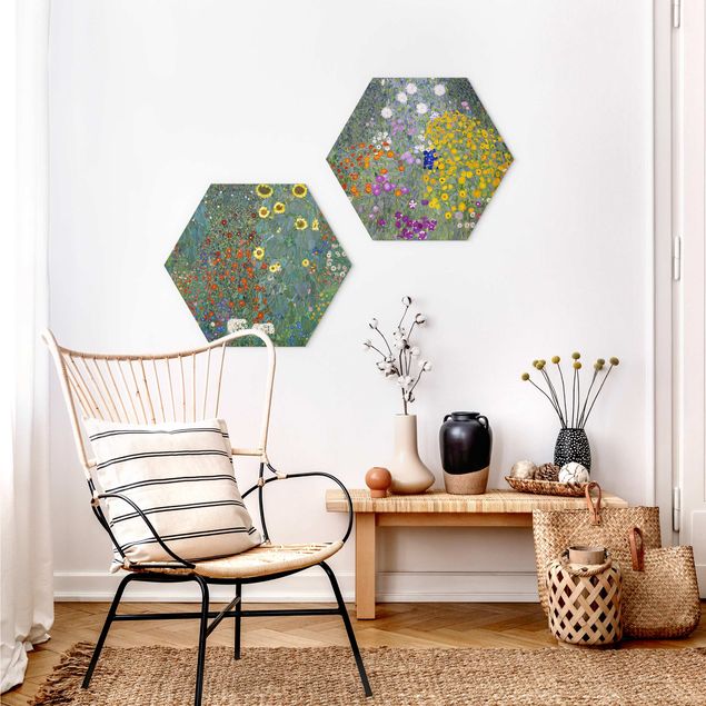 Hexagons Aluminium Dibond schilderijen - 2-delig Gustav Klimt - The Green Garden