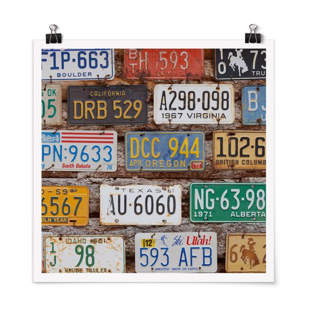Posters American License Plates On Wood