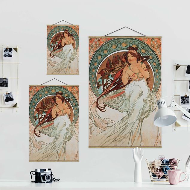 Stoffen schilderij met posterlijst Alfons Mucha - Four Arts - Music