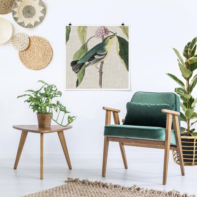 Posters Bird On Linen Pink I