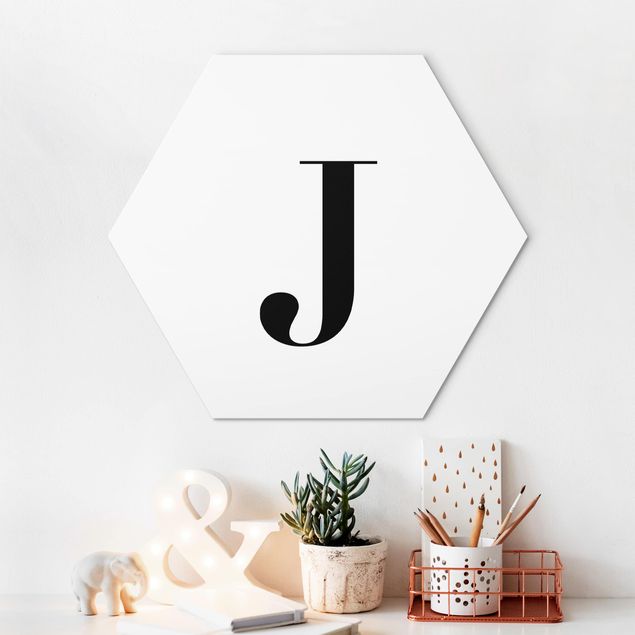 Hexagons Aluminium Dibond schilderijen Letter Serif White J