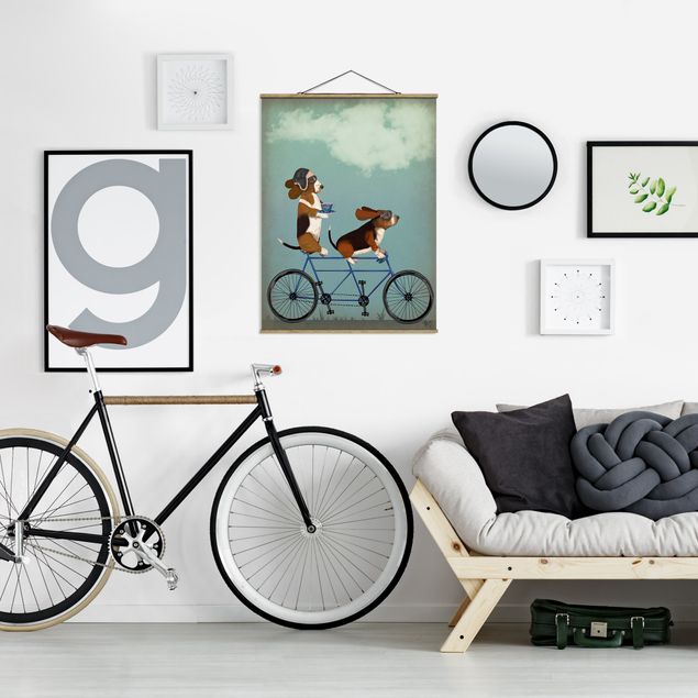 Stoffen schilderij met posterlijst Cycling - Bassets Tandem