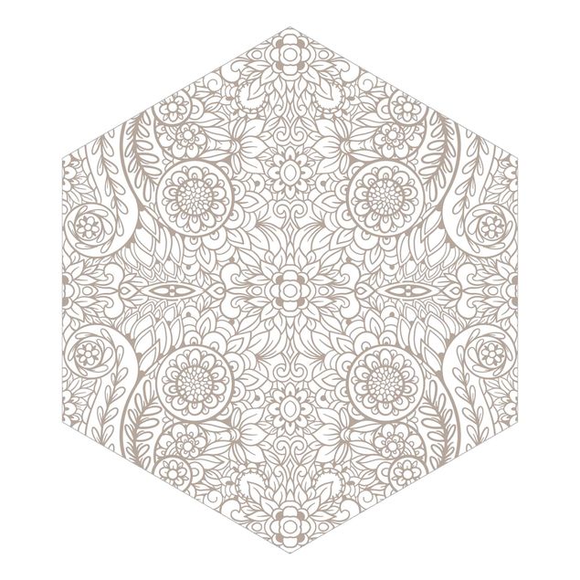 Hexagon Behang Detailed Art Nouveau Pattern In Gray Beige