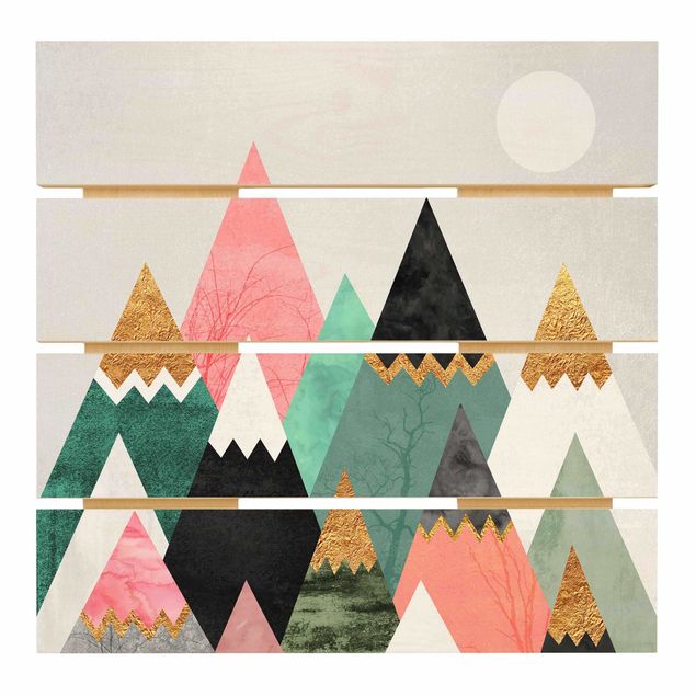 Houten schilderijen op plank Triangular Mountains With Gold Tips
