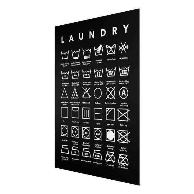 Aluminium Dibond schilderijen Laundry Symbols Black And White