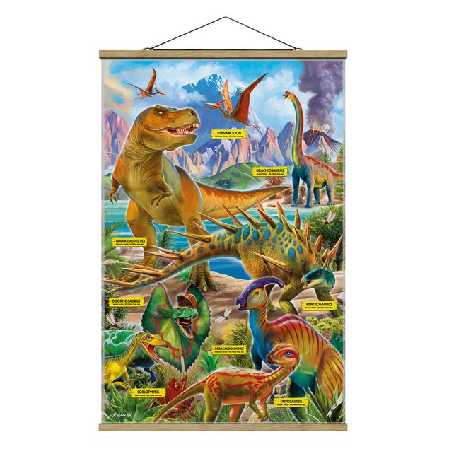 Stoffen schilderij met posterlijst The Dinosaurs Species