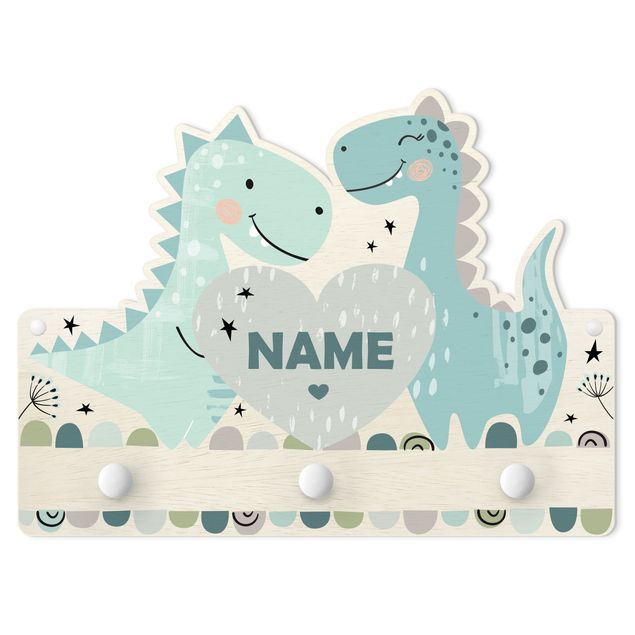 Wandkapstokken voor kinderen Dino Pastel With Customised Name