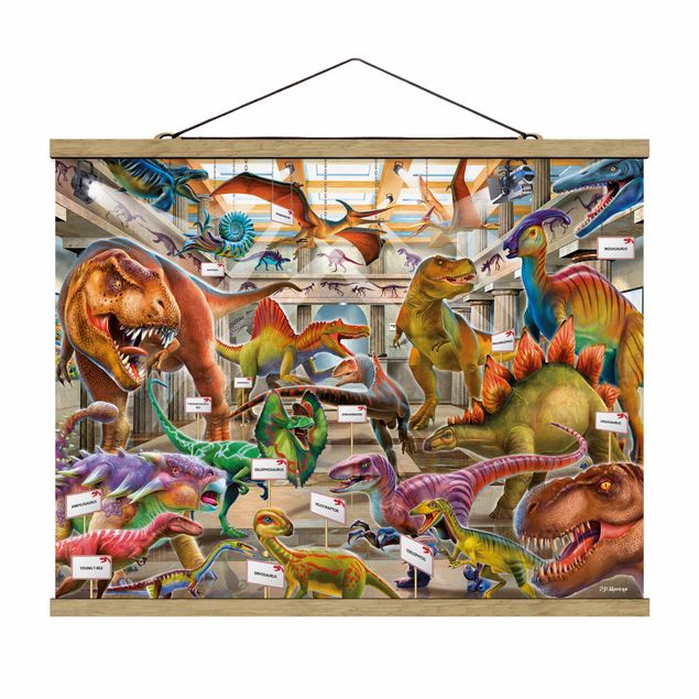 Stoffen schilderij met posterlijst Dinosaurs In The Museum Of Natural History