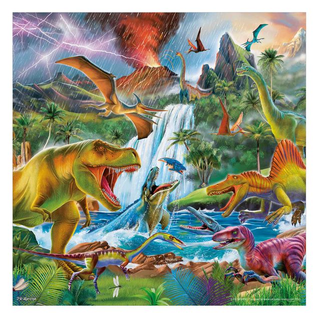 Raamfolie - Dinosaurs In A Prehistoric Storm