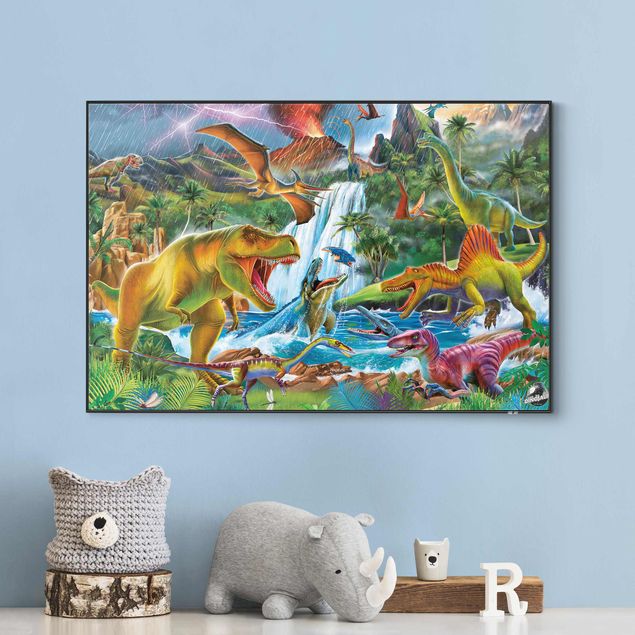 Verwisselbaar schilderij - Dinosaurs In A Prehistoric Storm
