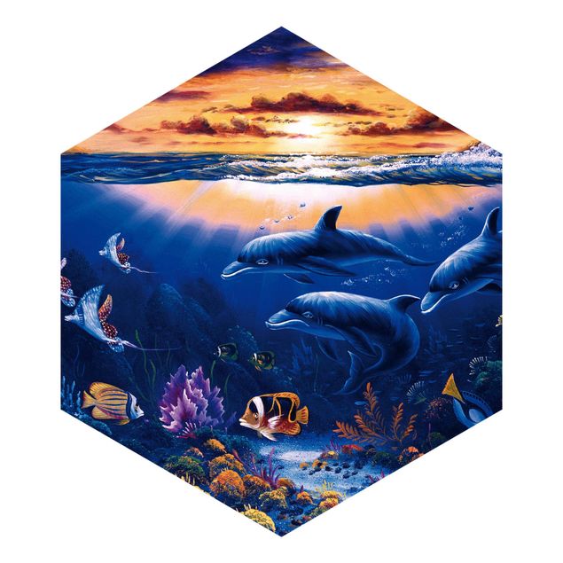 Hexagon Behang Dolphins World