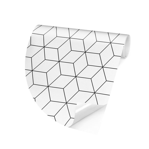 Behangcirkel Three-Dimensional Cubes And Star Pattern