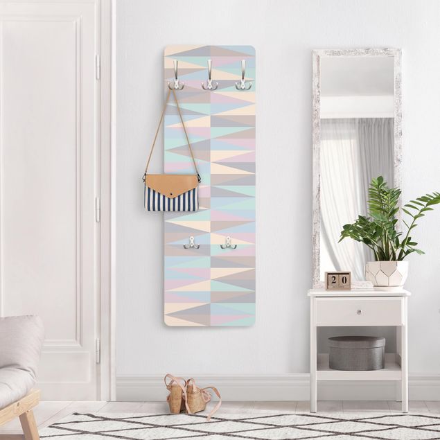 Wandkapstokken houten paneel Triangles In Pastel Colours