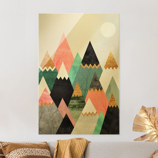 Magnettafel Glas Triangular Mountains With Gold Tips