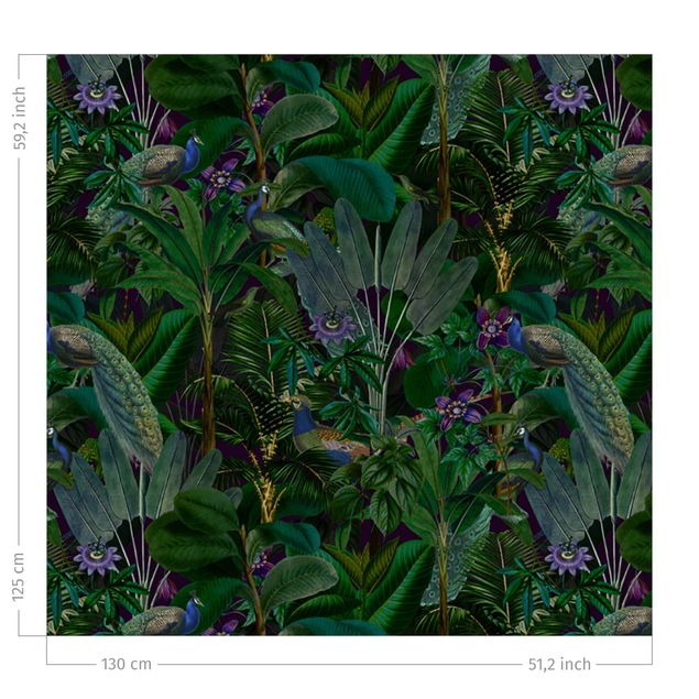 bloem gordijnen Jungle Leaves With Peacocks