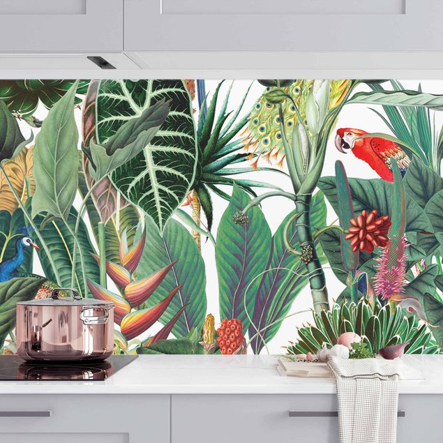 Achterwand voor keuken bloemen Colourful Tropical Rainforest Pattern II